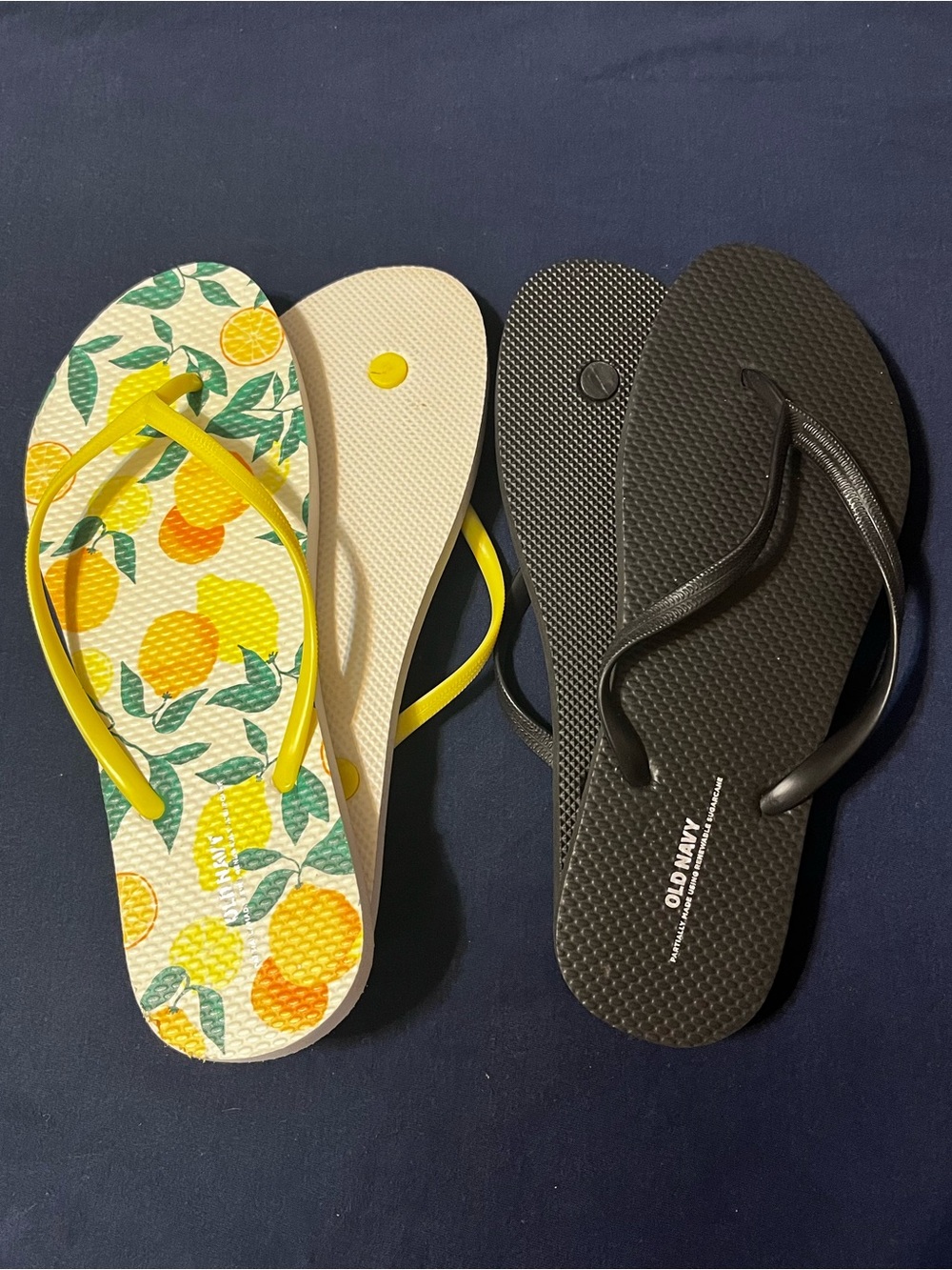 Two Pairs of Old Navy Flip Flops - Citrus Print Yellow & Black